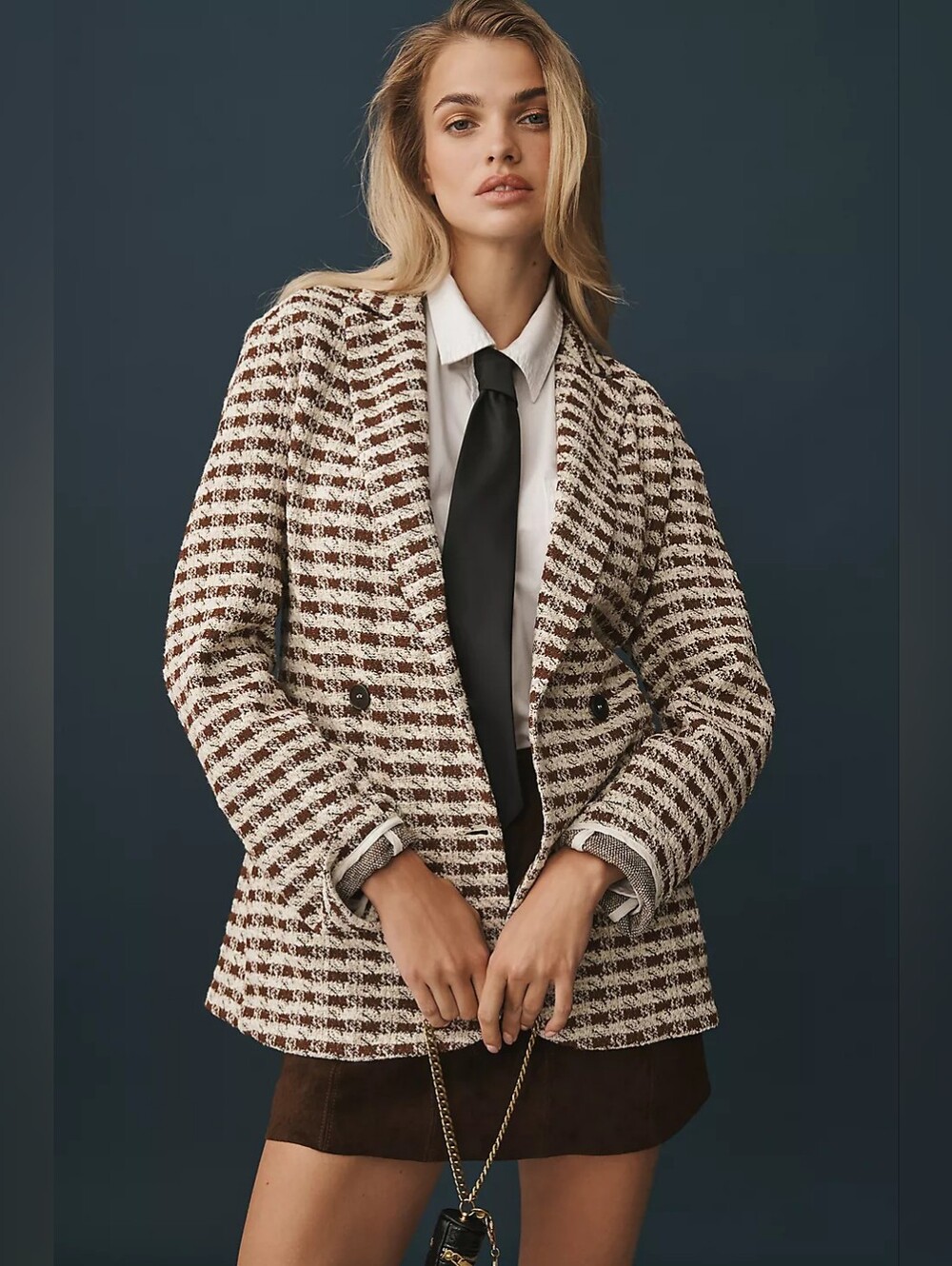 NWT Anthropologie Dolan Left Coast Knit Houndstooth Blazer, Size Large